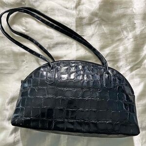 SHOULDER BAG, DOME, BERRITA MODE ITALY, BLACK ALLIGATOR PRINT, 2 HANDLES, MADE